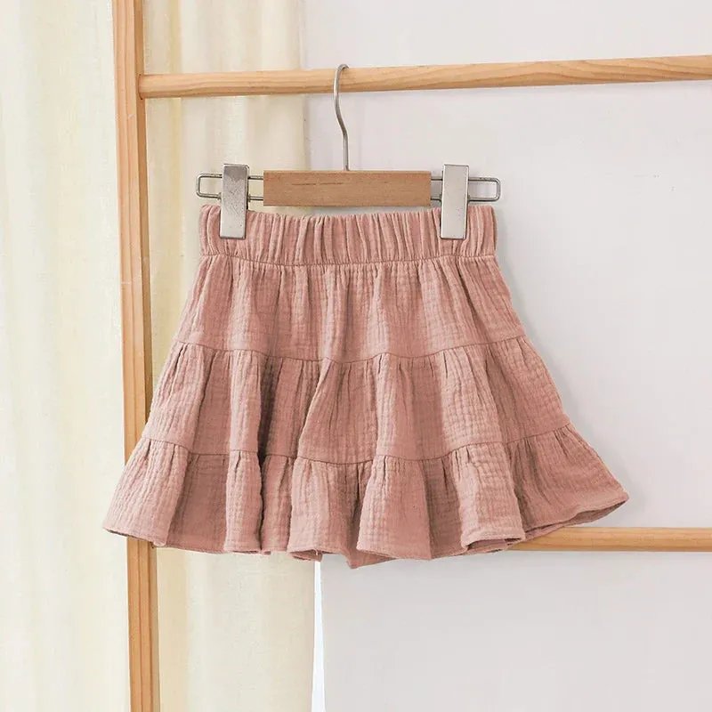100% Cotton Girls Ruffle Skirt Toddler Baby Girl Casual Children's Mini Skirts