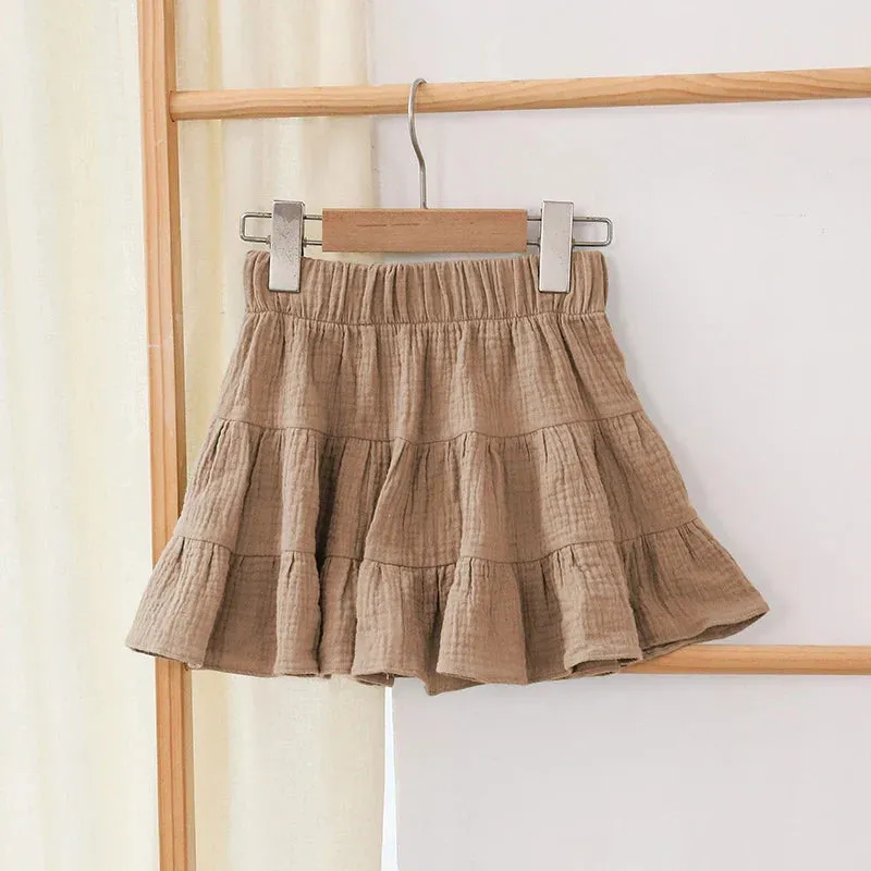 100% Cotton Girls Ruffle Skirt Toddler Baby Girl Casual Children's Mini Skirts