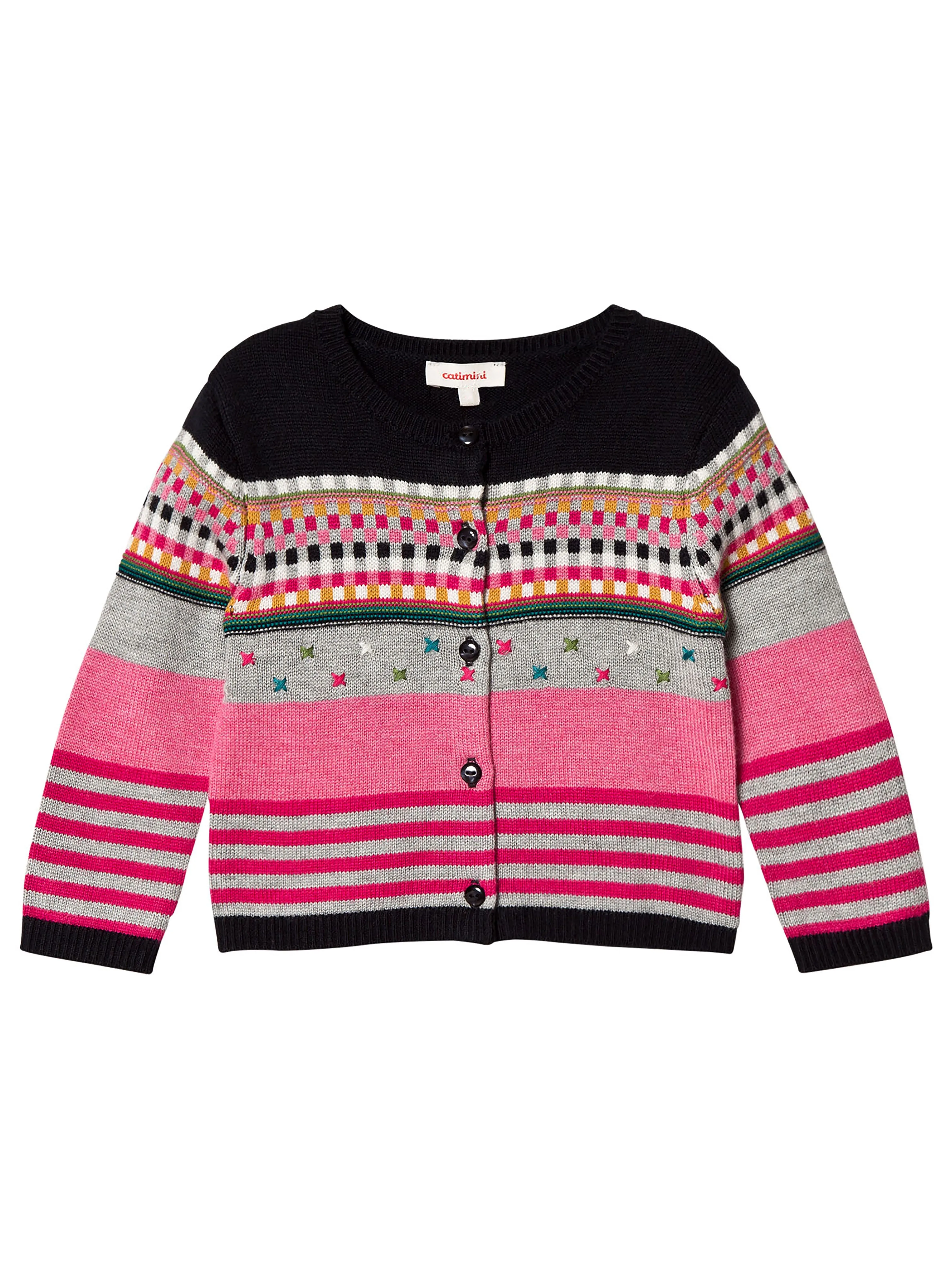 [18-24m] Catimini Girls' Pink & Black Embroidered Cardigan
