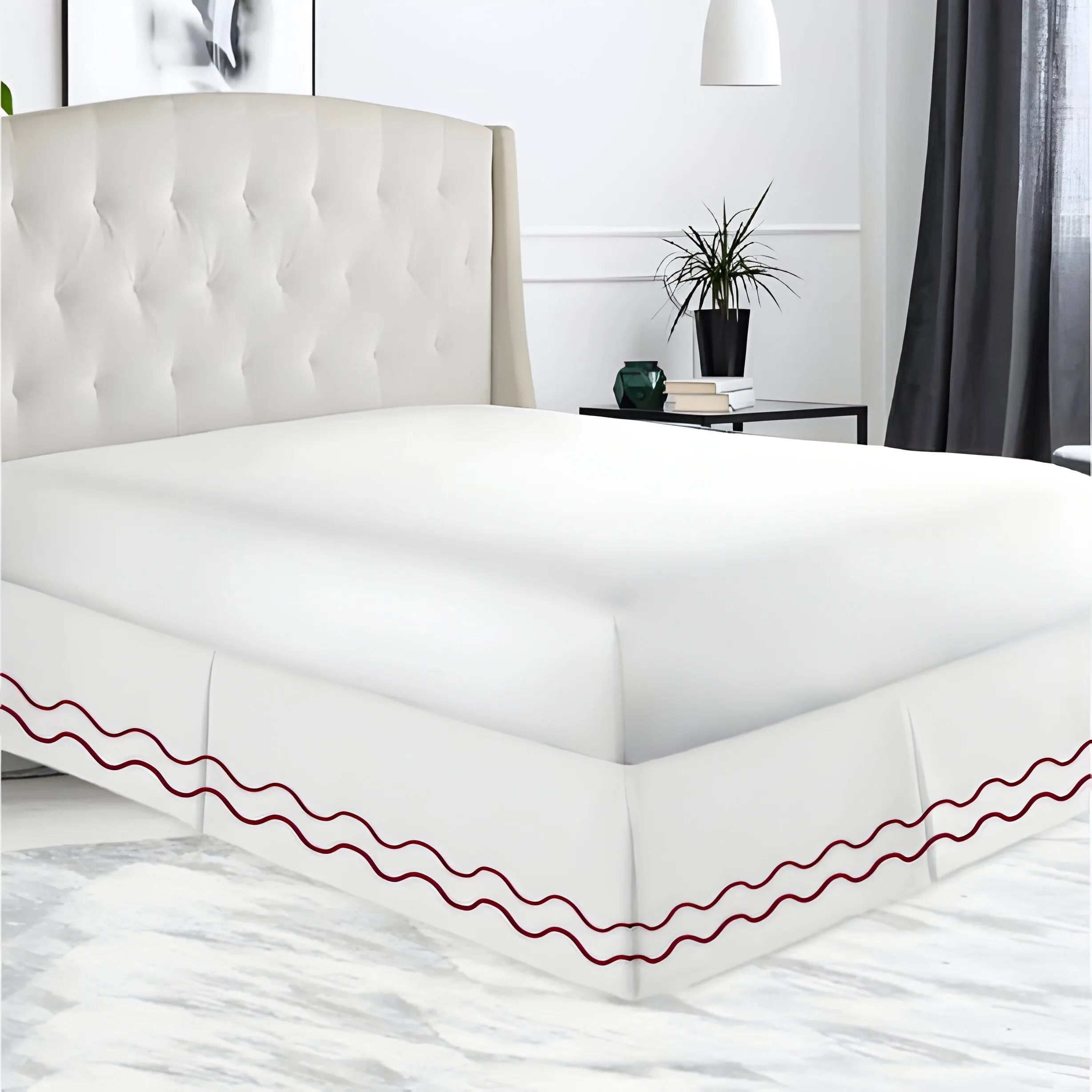 400TC Cotton Double Wavy Embroidered Tailored Bed Skirt