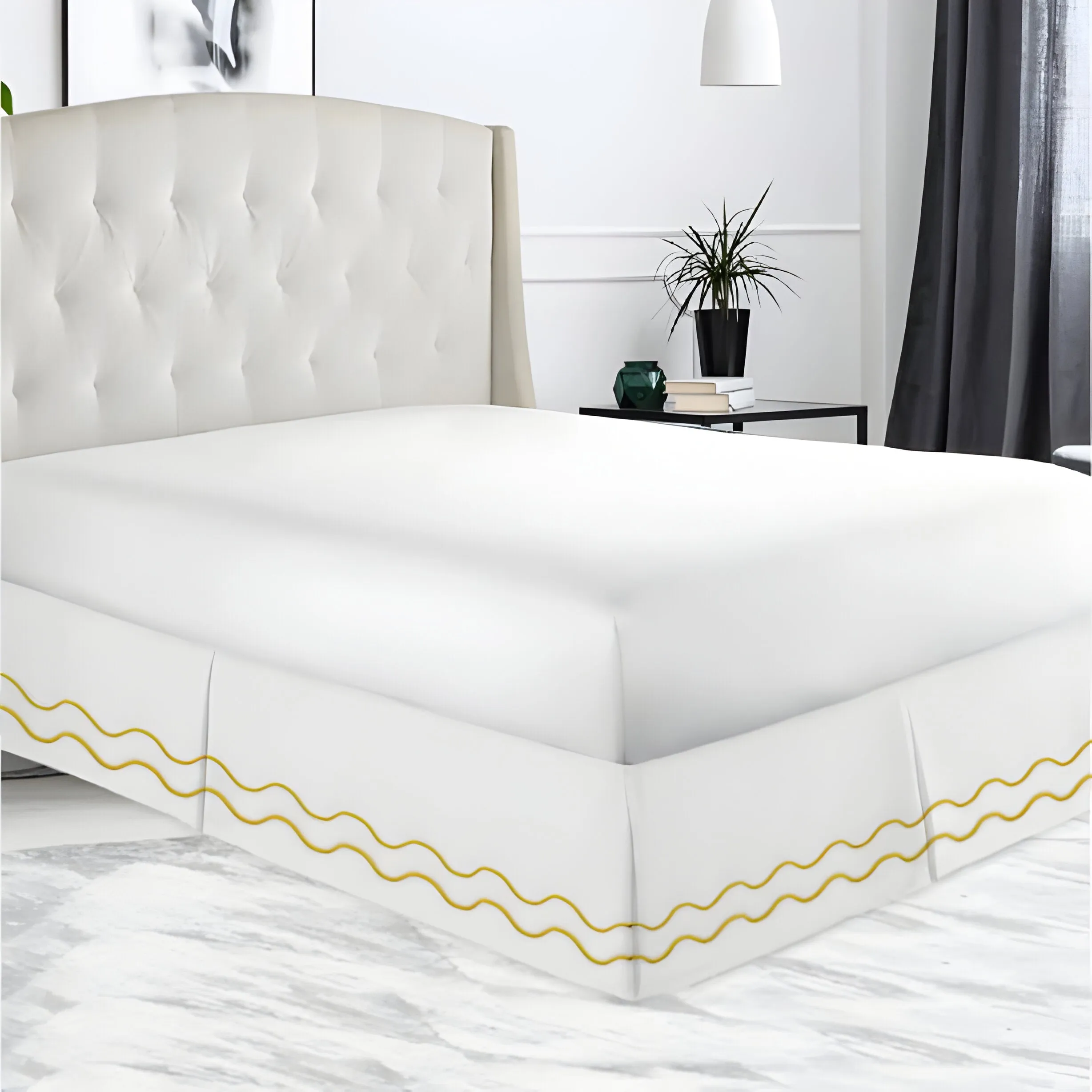 400TC Cotton Double Wavy Embroidered Tailored Bed Skirt
