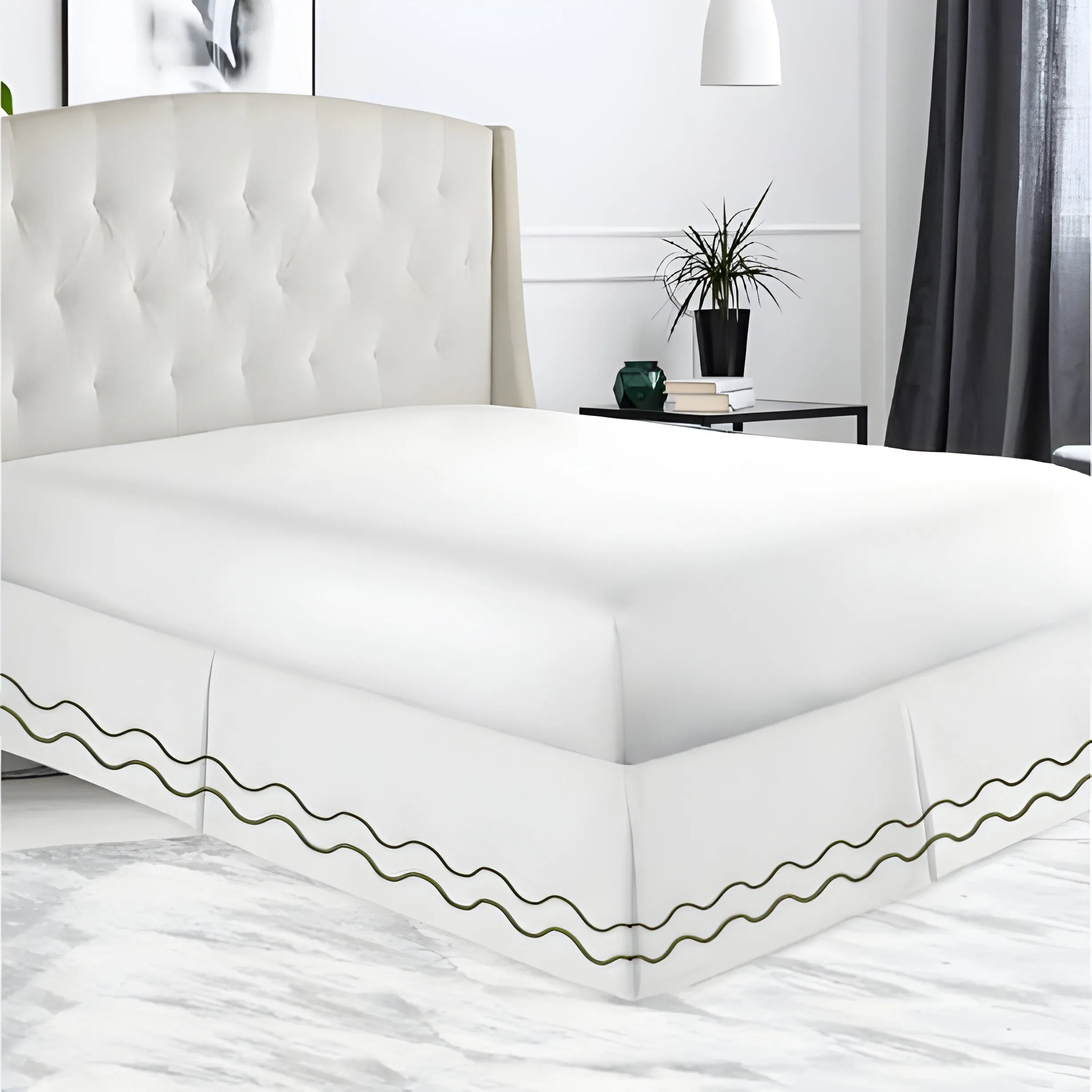 400TC Cotton Double Wavy Embroidered Tailored Bed Skirt
