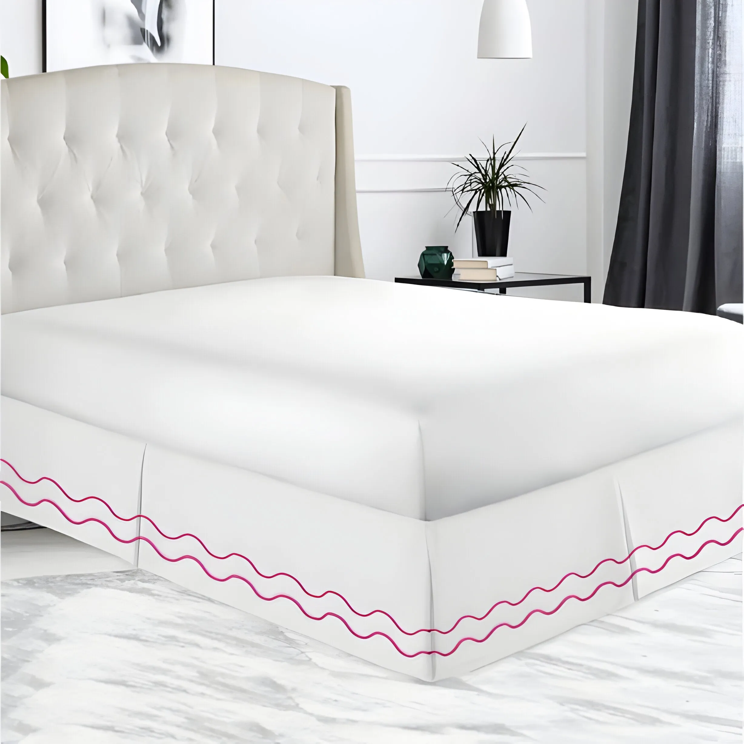 400TC Cotton Double Wavy Embroidered Tailored Bed Skirt