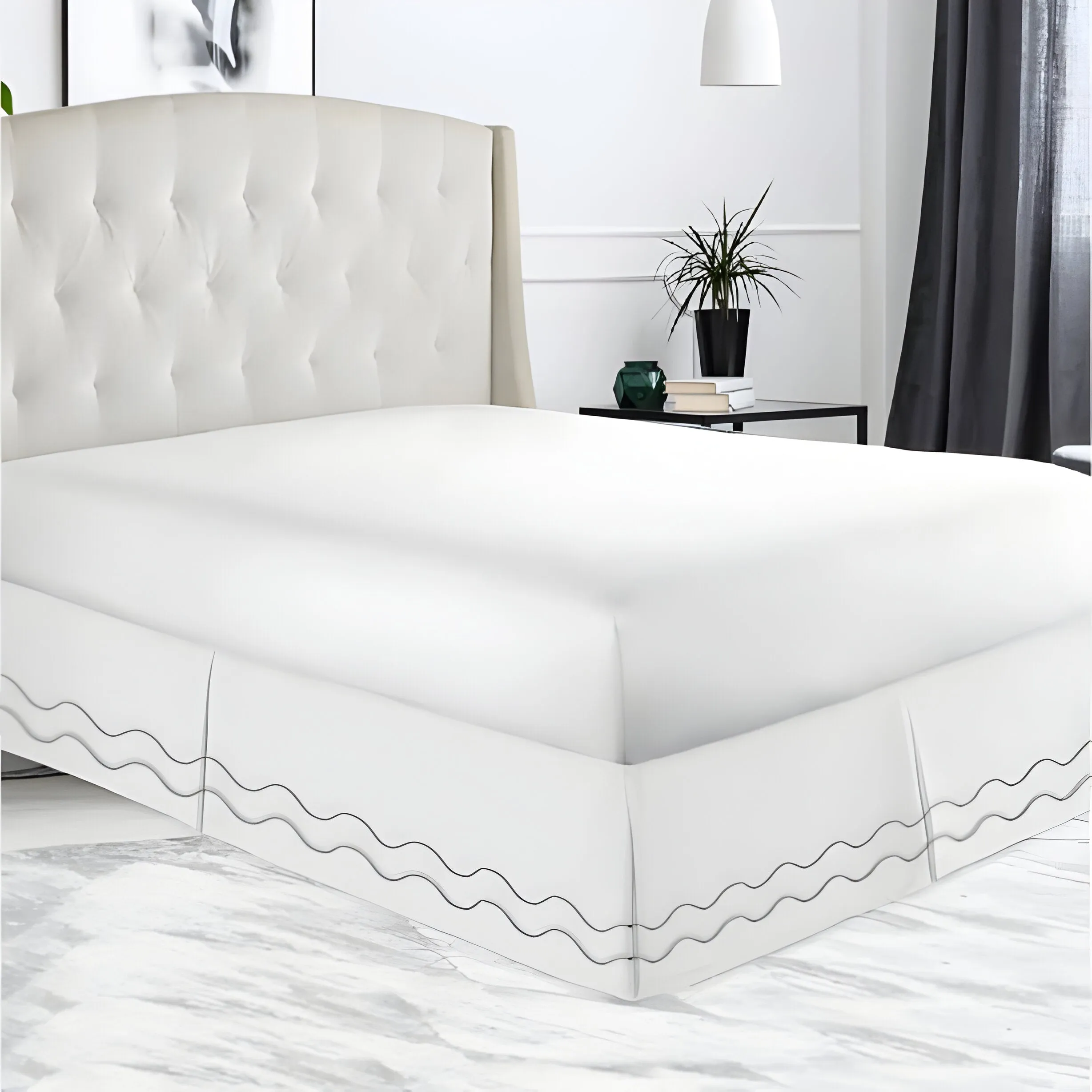 400TC Cotton Double Wavy Embroidered Tailored Bed Skirt