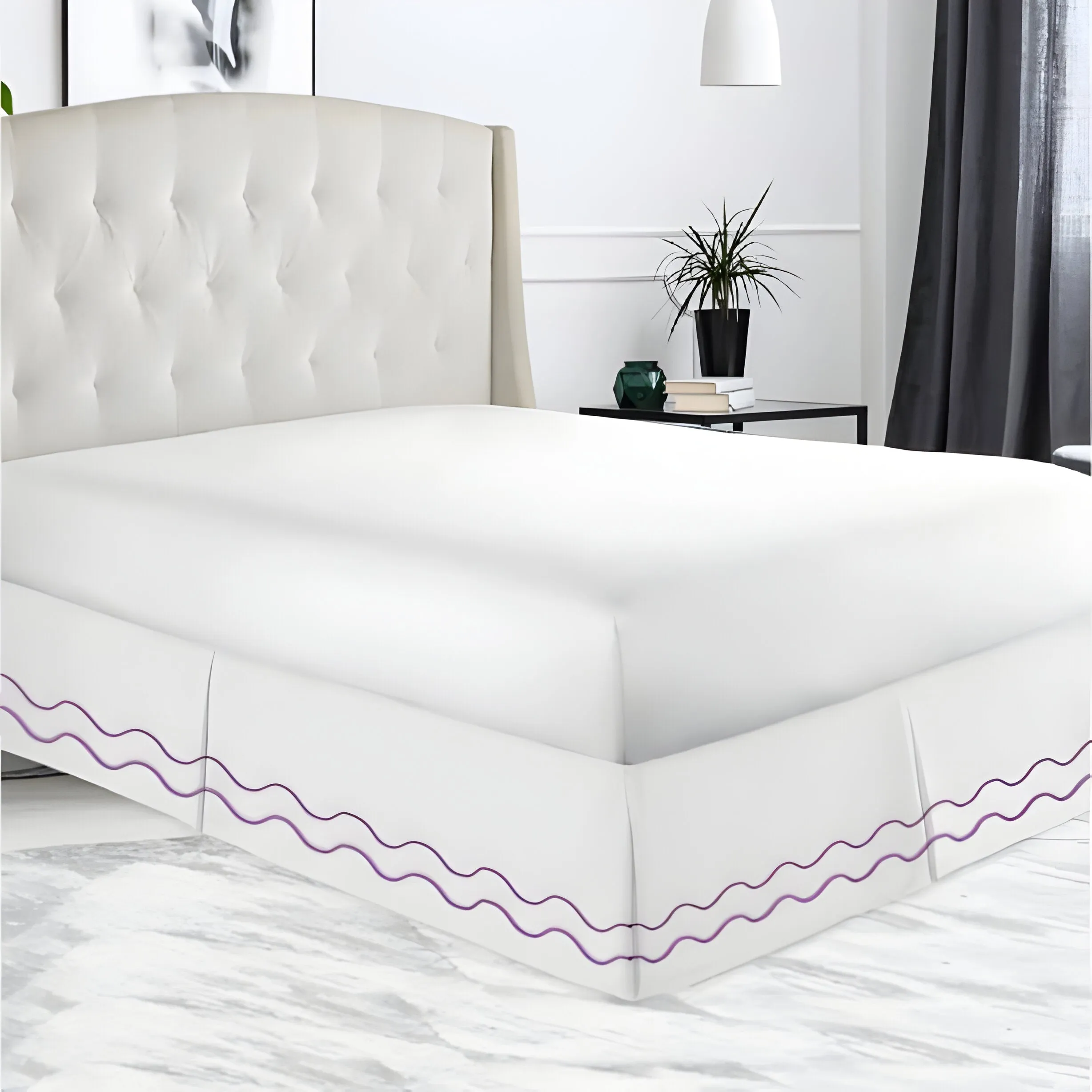 400TC Cotton Double Wavy Embroidered Tailored Bed Skirt