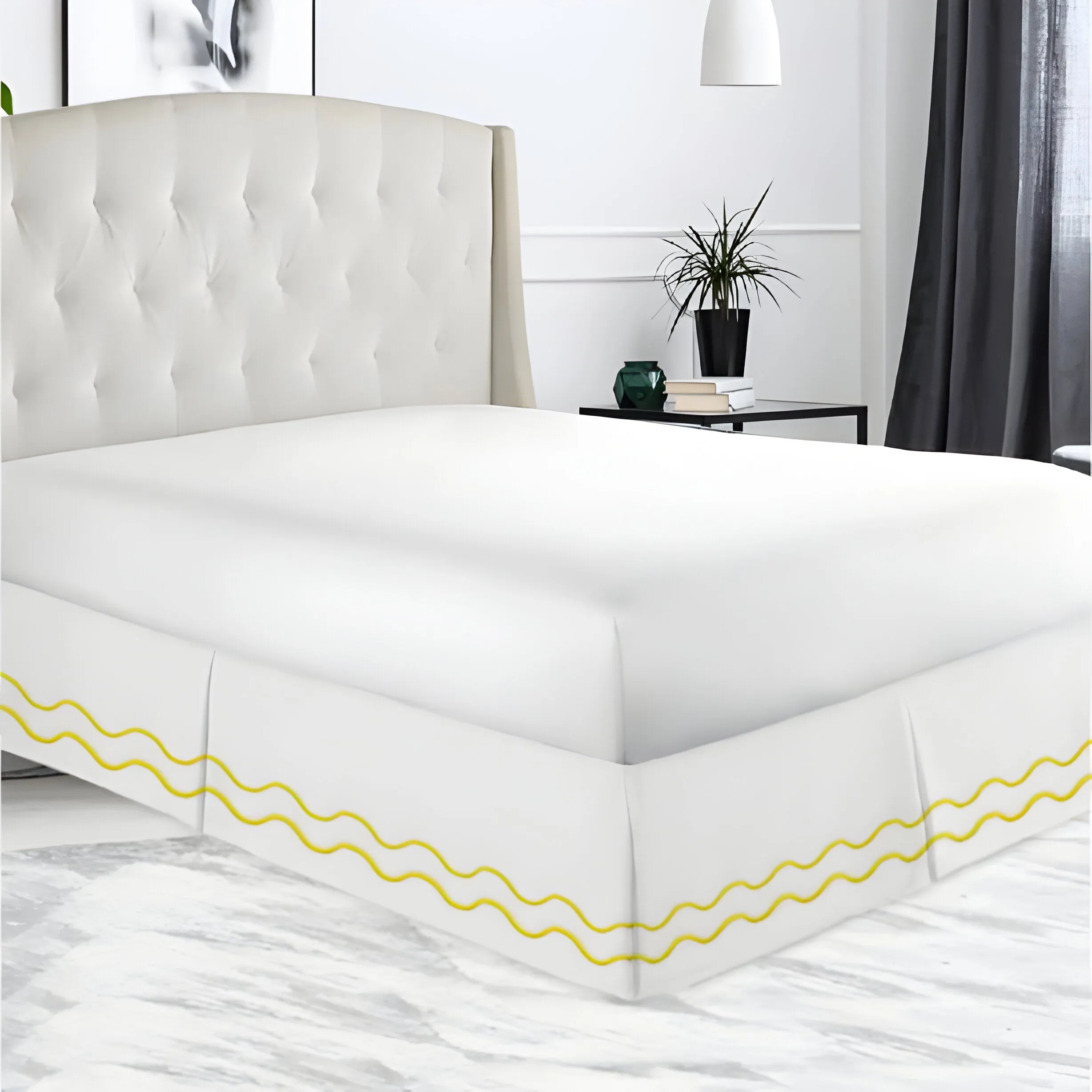 400TC Cotton Double Wavy Embroidered Tailored Bed Skirt