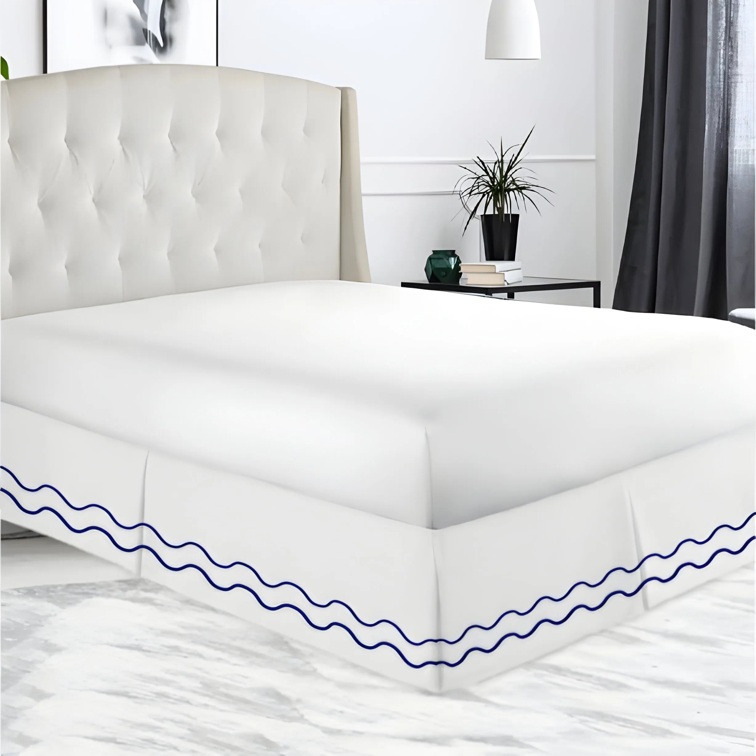 400TC Cotton Double Wavy Embroidered Tailored Bed Skirt