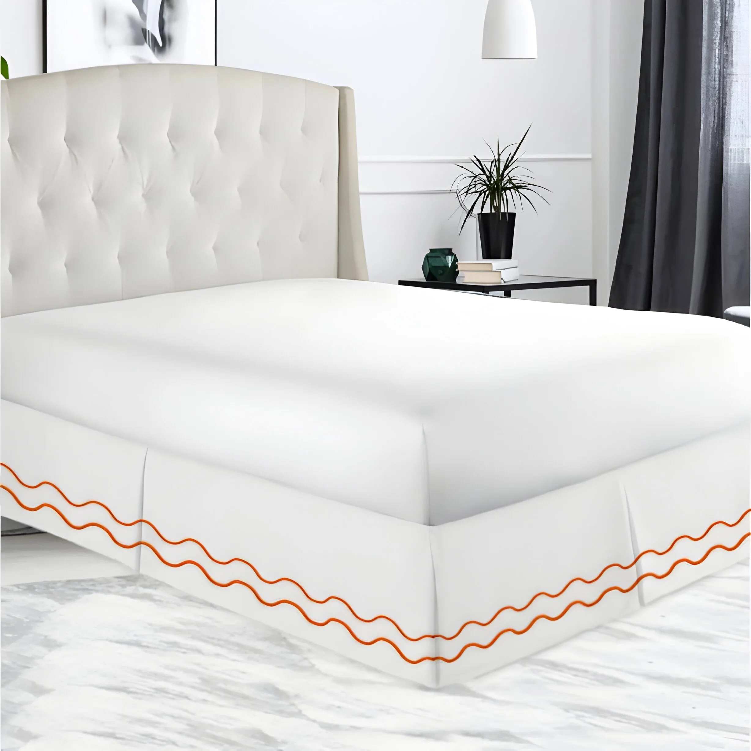 400TC Cotton Double Wavy Embroidered Tailored Bed Skirt