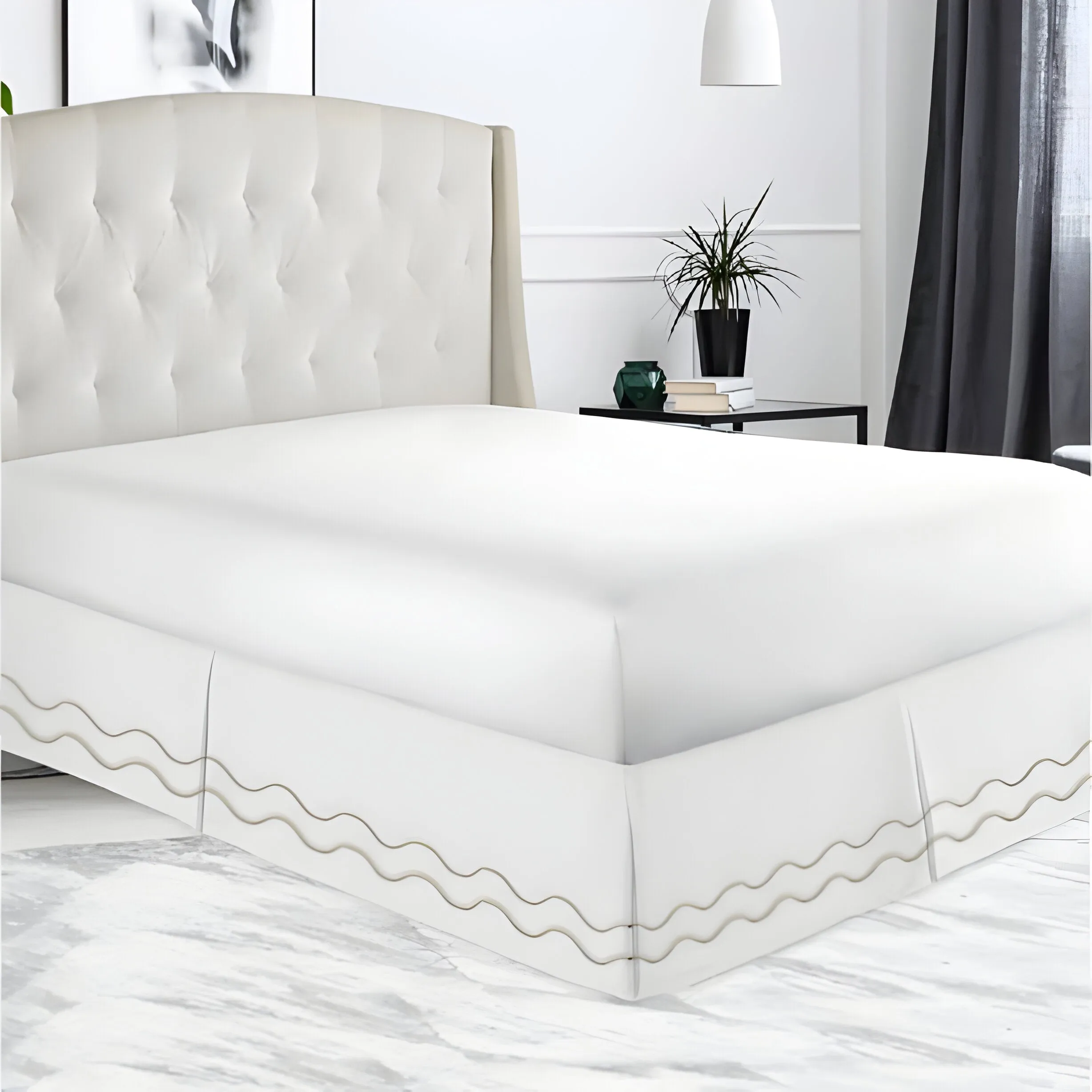 400TC Cotton Double Wavy Embroidered Tailored Bed Skirt