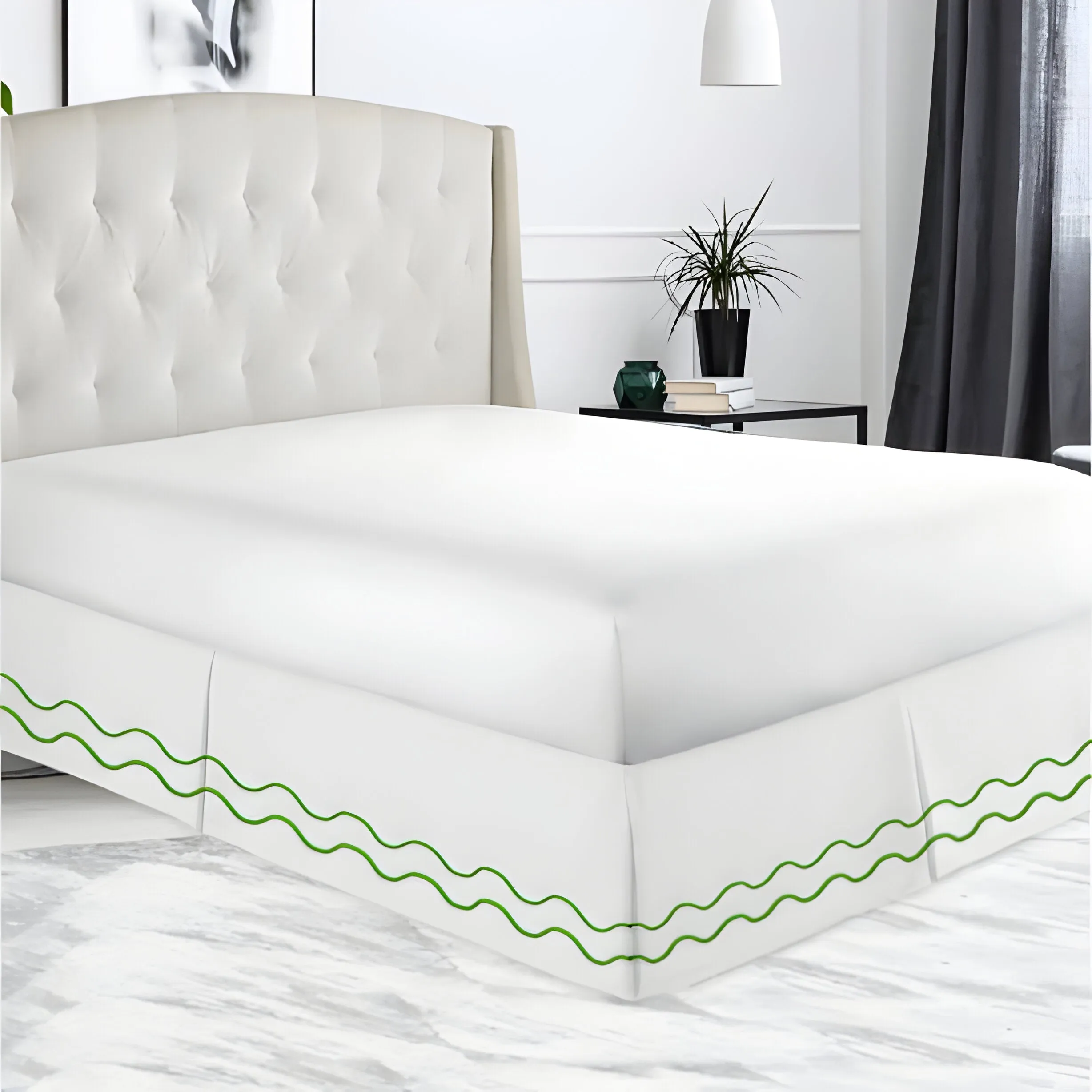 400TC Cotton Double Wavy Embroidered Tailored Bed Skirt