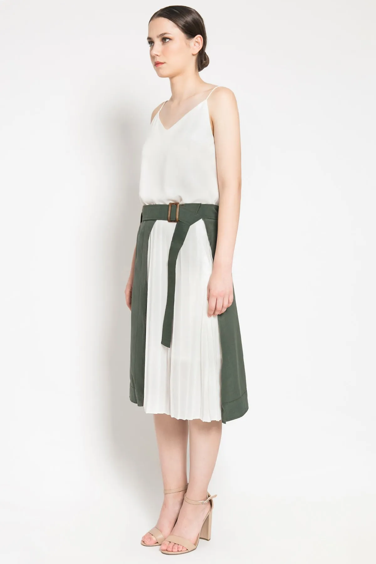 Accordion Skirt in Khaki Green