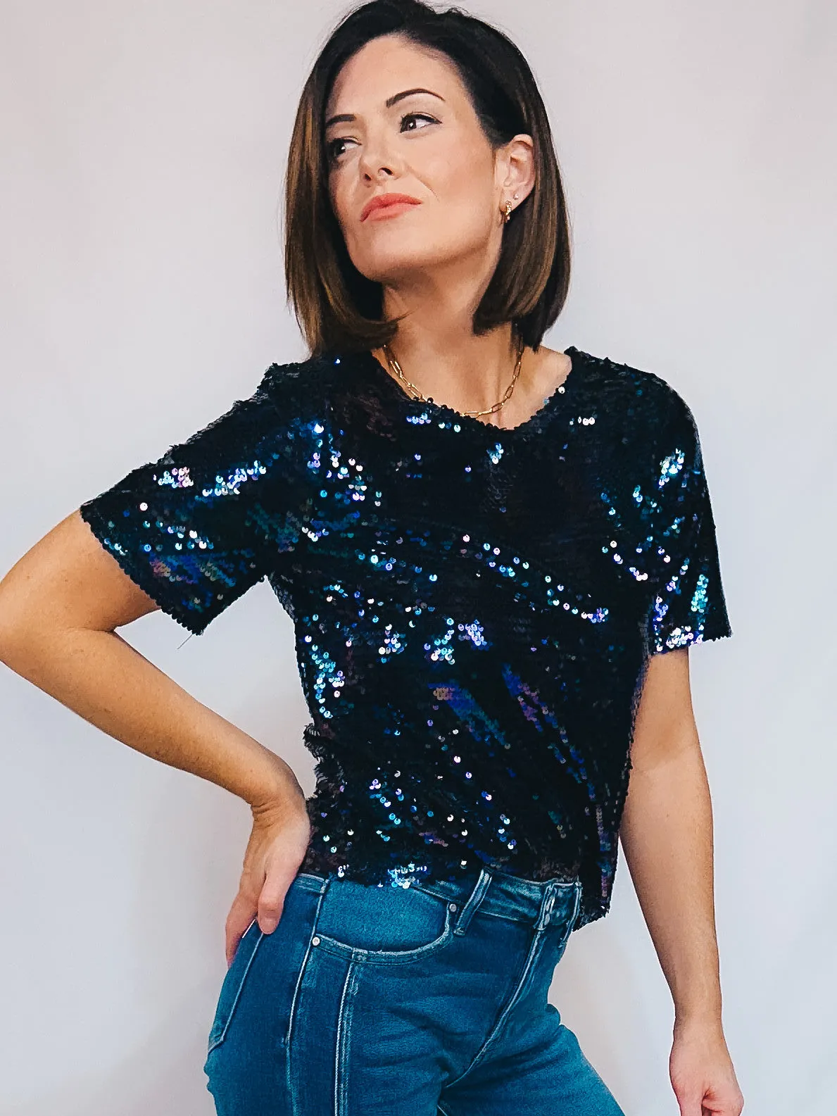All in Sequins Top