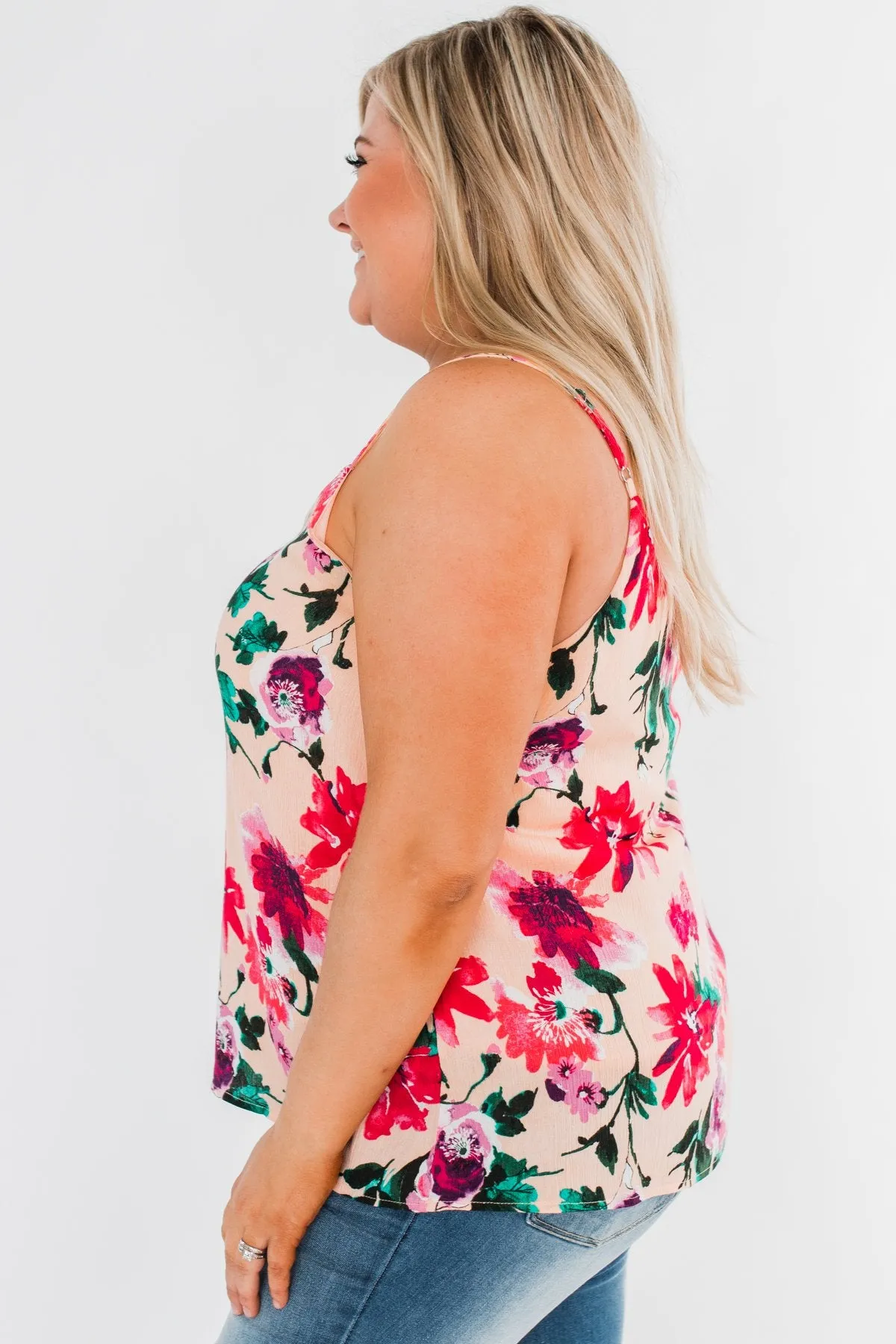 Always A Good Time Floral Tank Top- Peach
