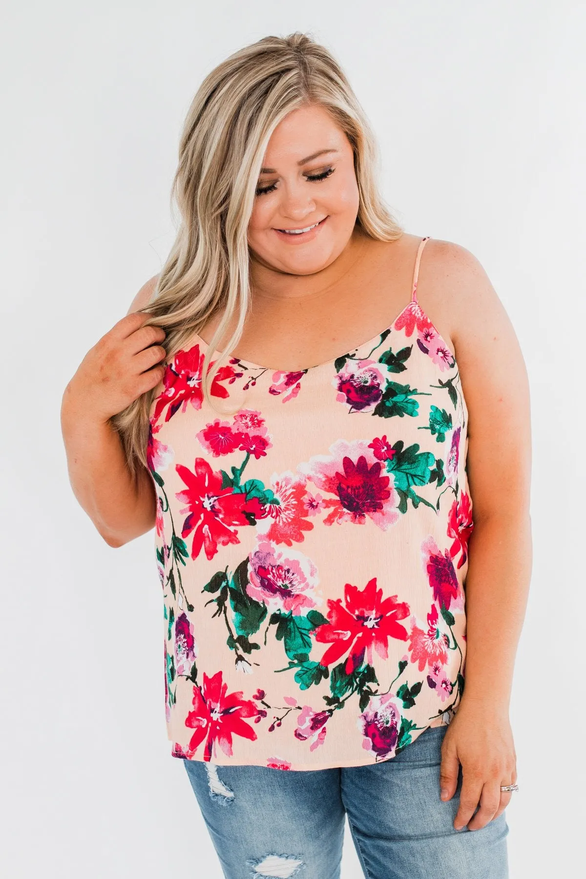 Always A Good Time Floral Tank Top- Peach