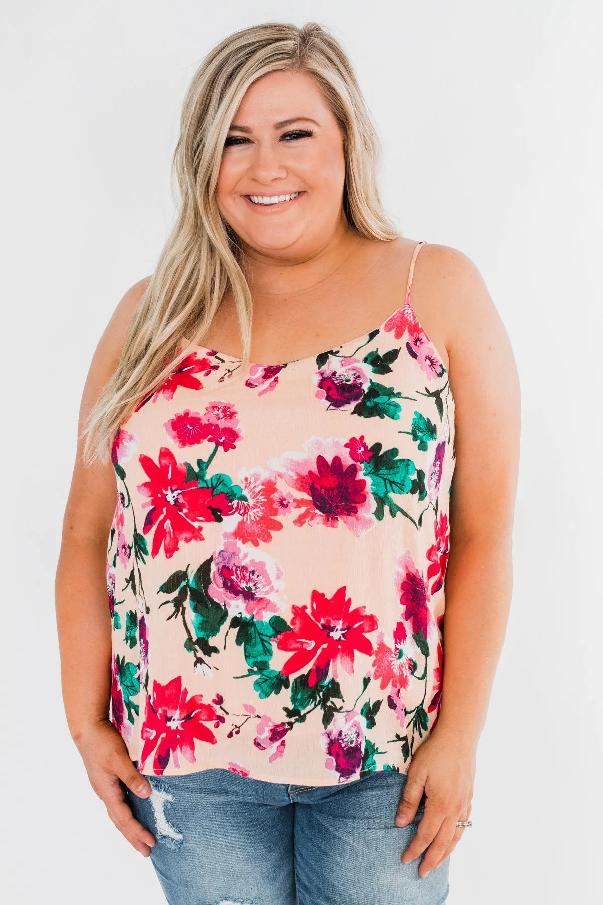 Always A Good Time Floral Tank Top- Peach