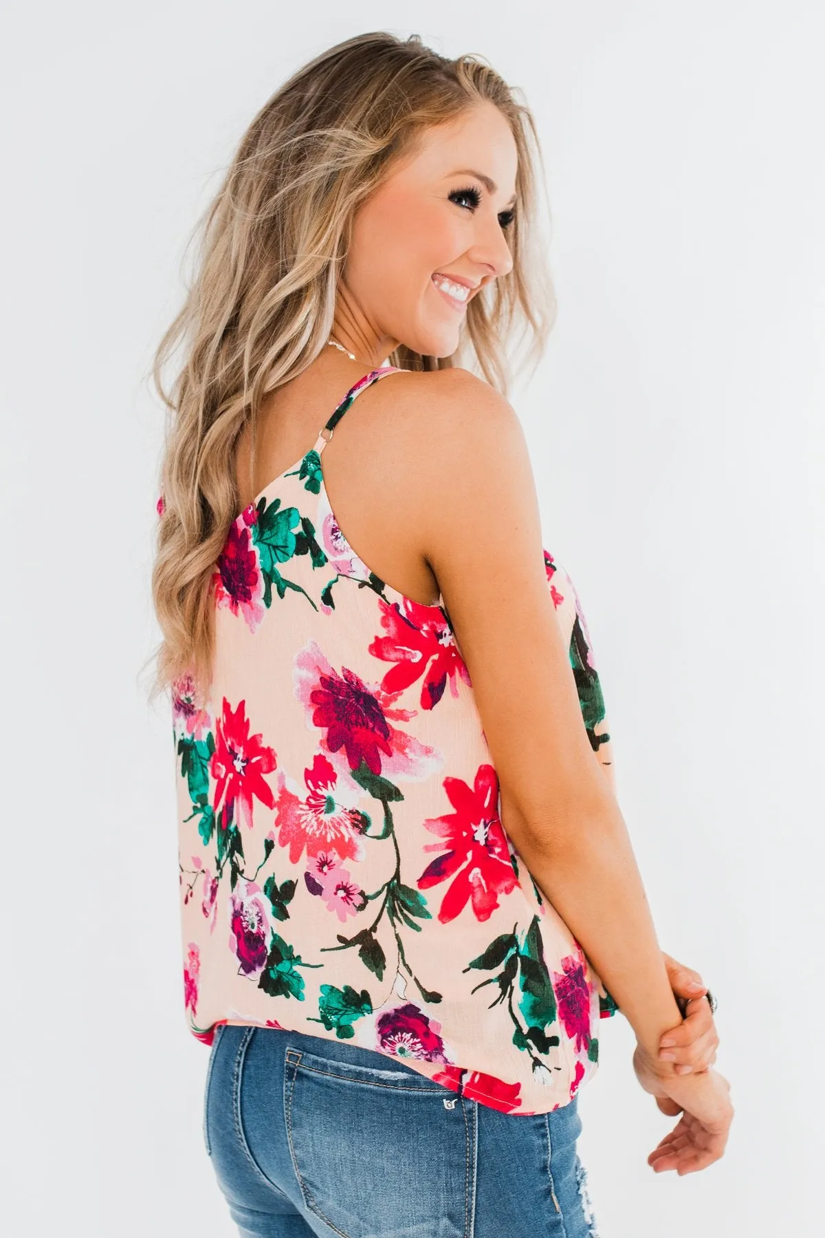 Always A Good Time Floral Tank Top- Peach