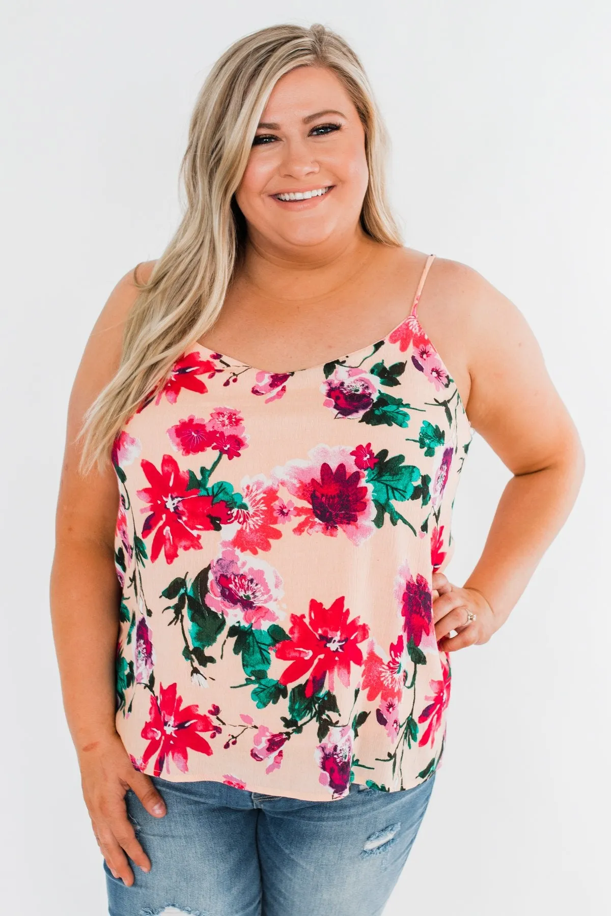 Always A Good Time Floral Tank Top- Peach