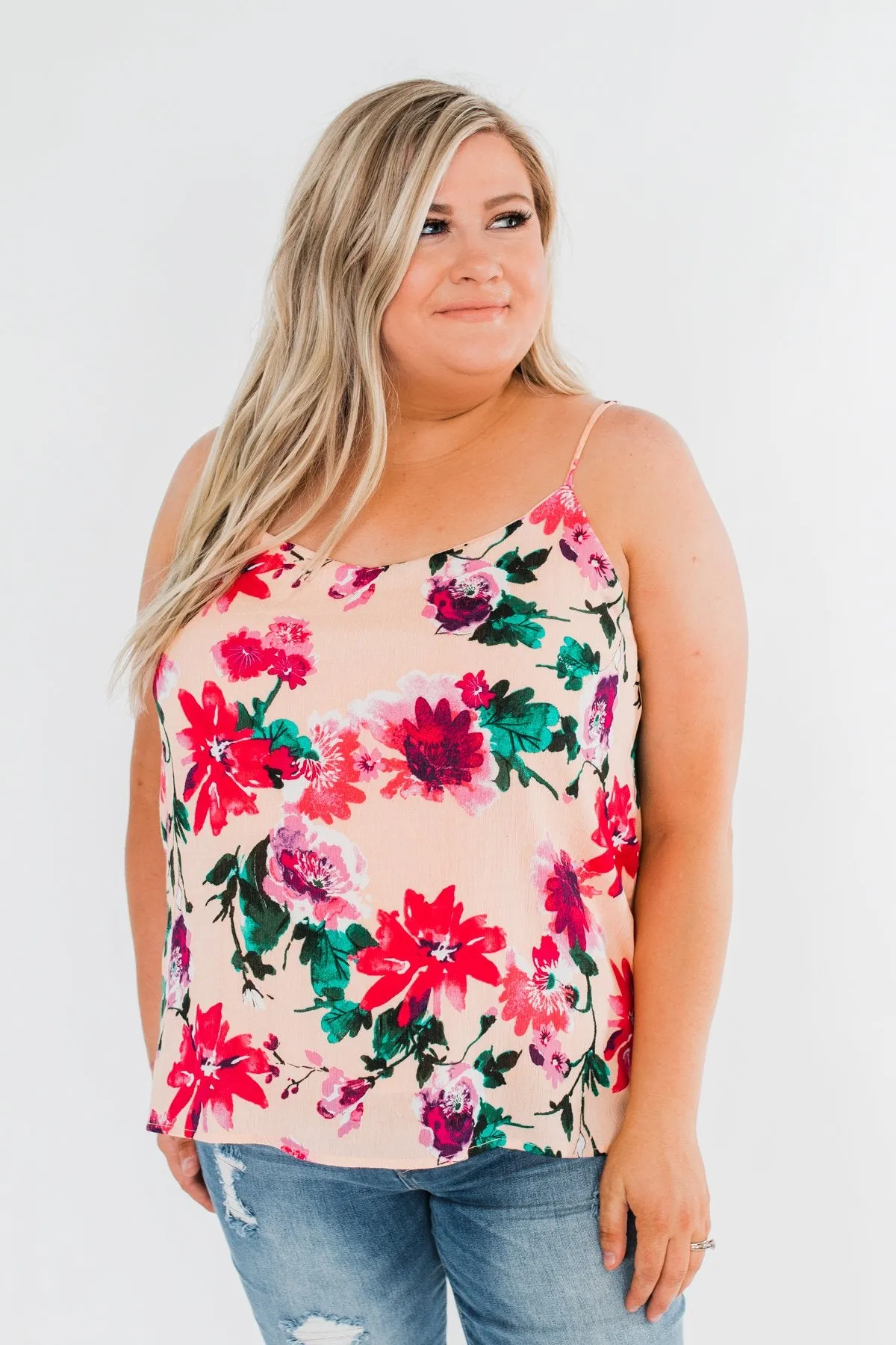 Always A Good Time Floral Tank Top- Peach
