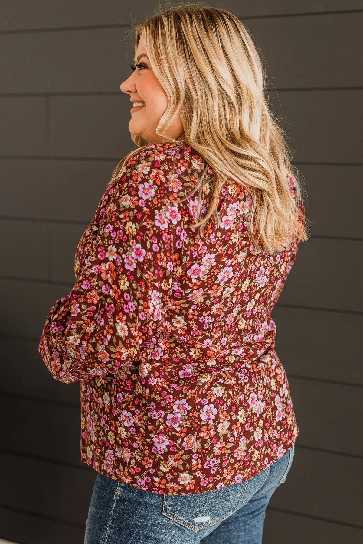 Always A Silver Lining Floral Blouse- Chocolate & Pink