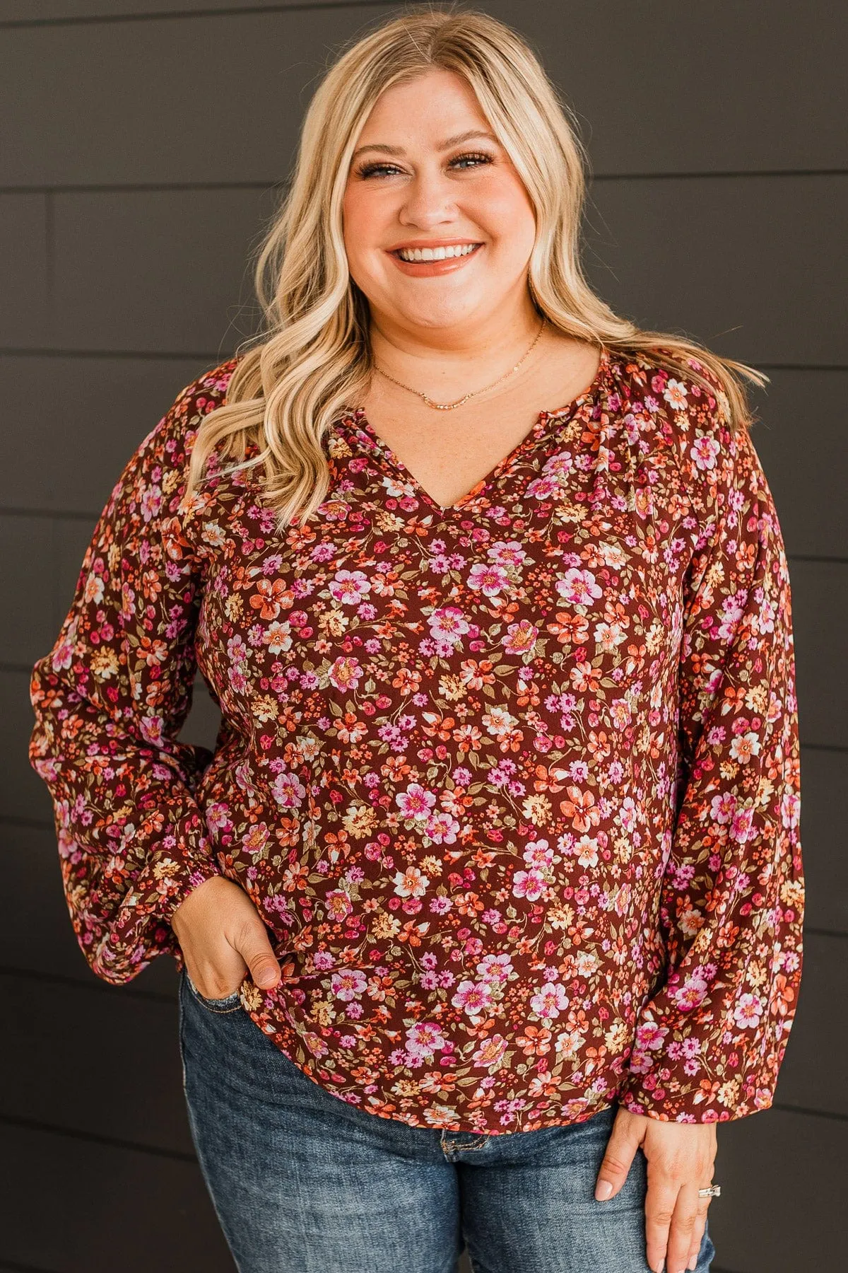 Always A Silver Lining Floral Blouse- Chocolate & Pink