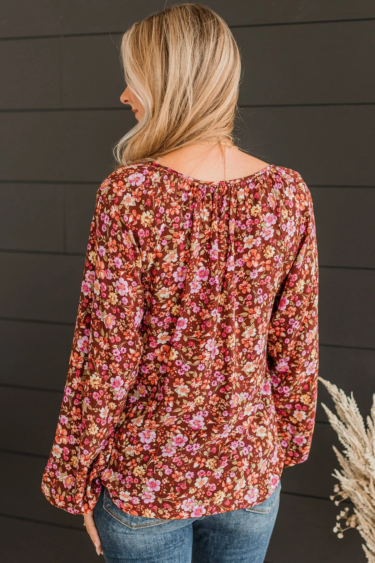 Always A Silver Lining Floral Blouse- Chocolate & Pink