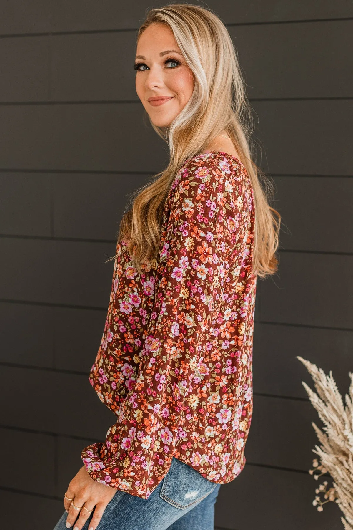 Always A Silver Lining Floral Blouse- Chocolate & Pink