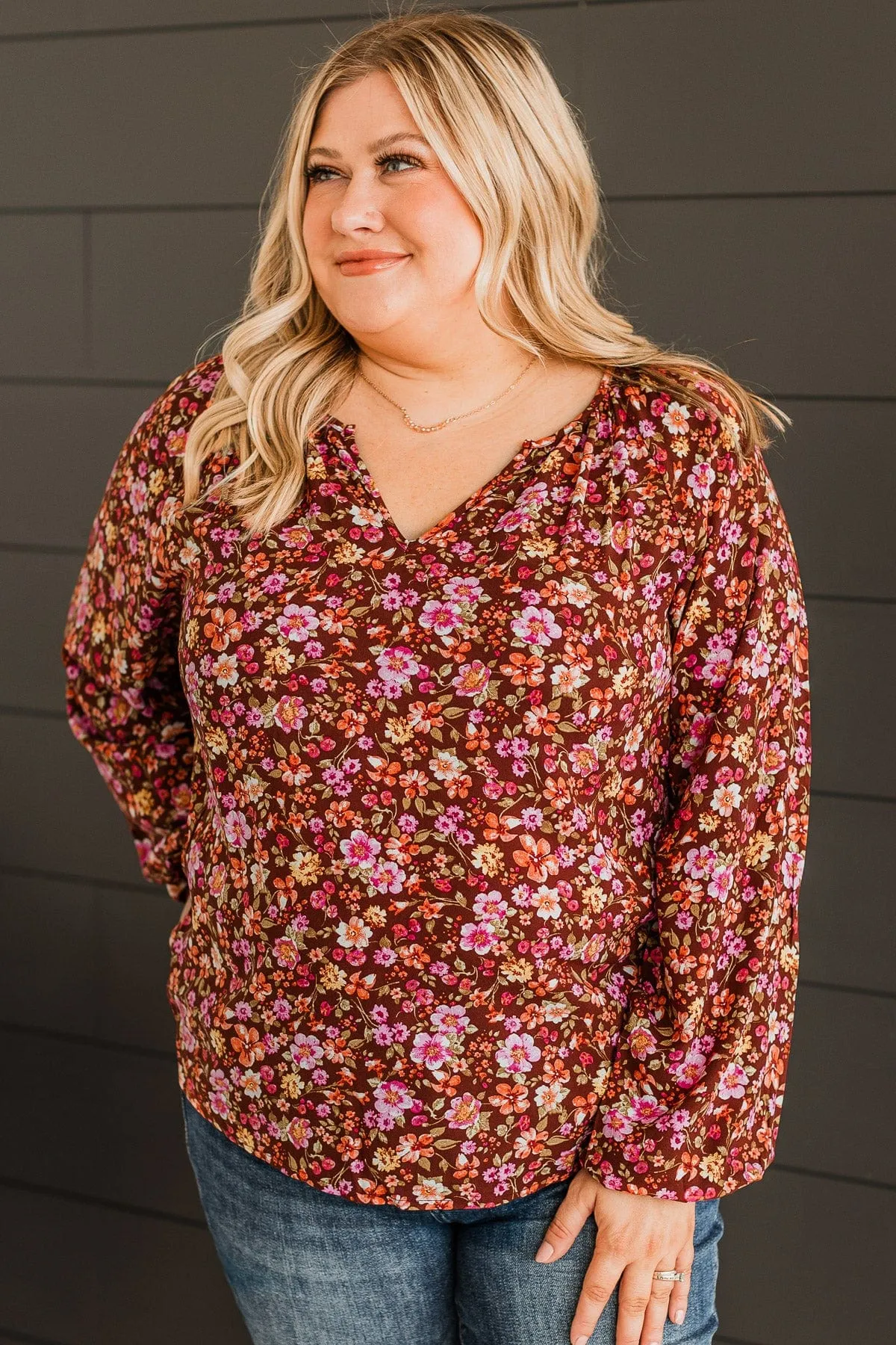 Always A Silver Lining Floral Blouse- Chocolate & Pink
