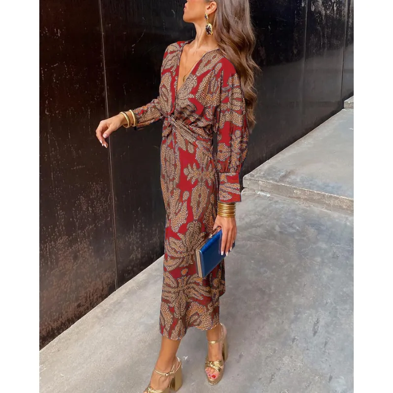 Amelia | Women's Boho Long Sleeve Wrap Dress | Midi