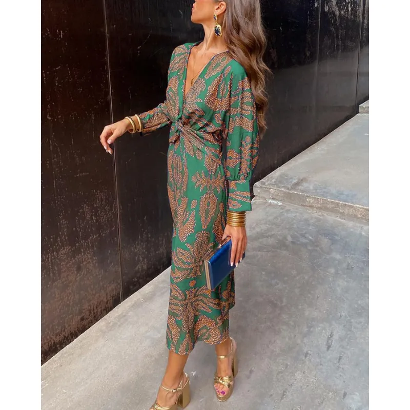 Amelia | Women's Boho Long Sleeve Wrap Dress | Midi