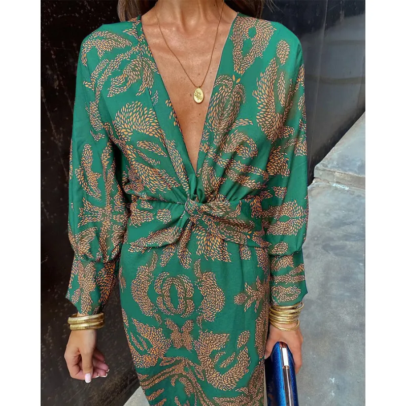 Amelia | Women's Boho Long Sleeve Wrap Dress | Midi