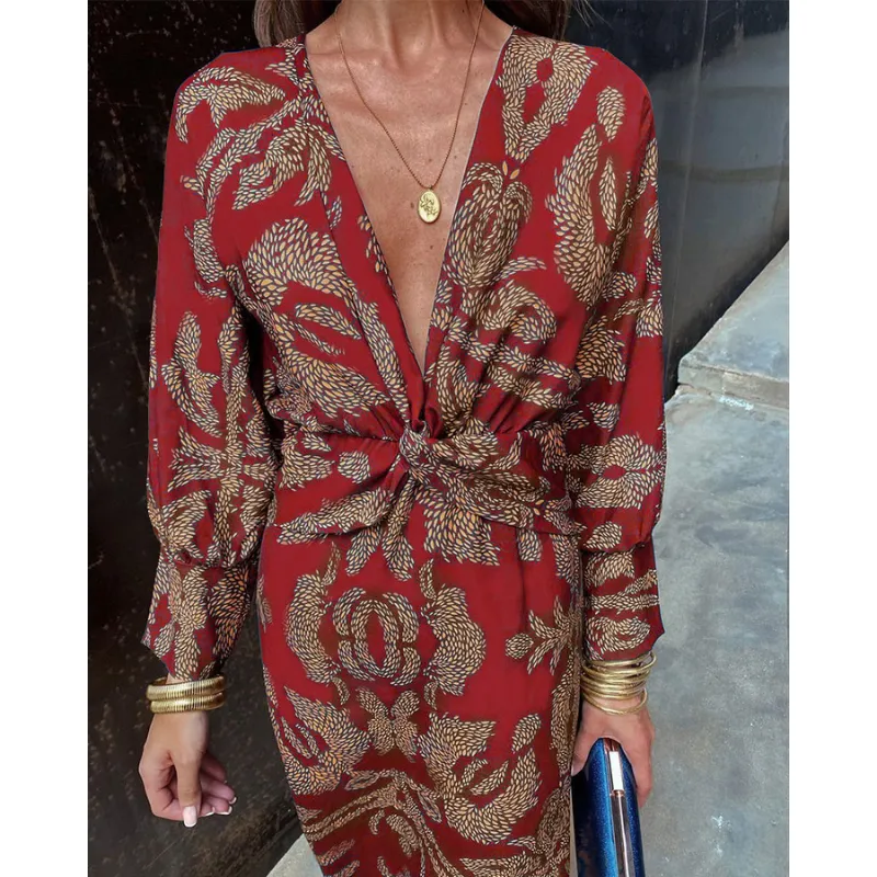 Amelia | Women's Boho Long Sleeve Wrap Dress | Midi