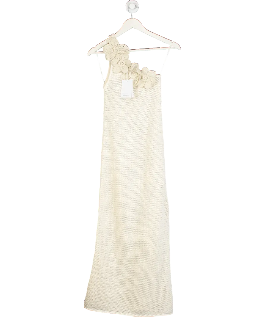 & Other Stories Beige Crocheted One-shoulder Midi Dress UK XS