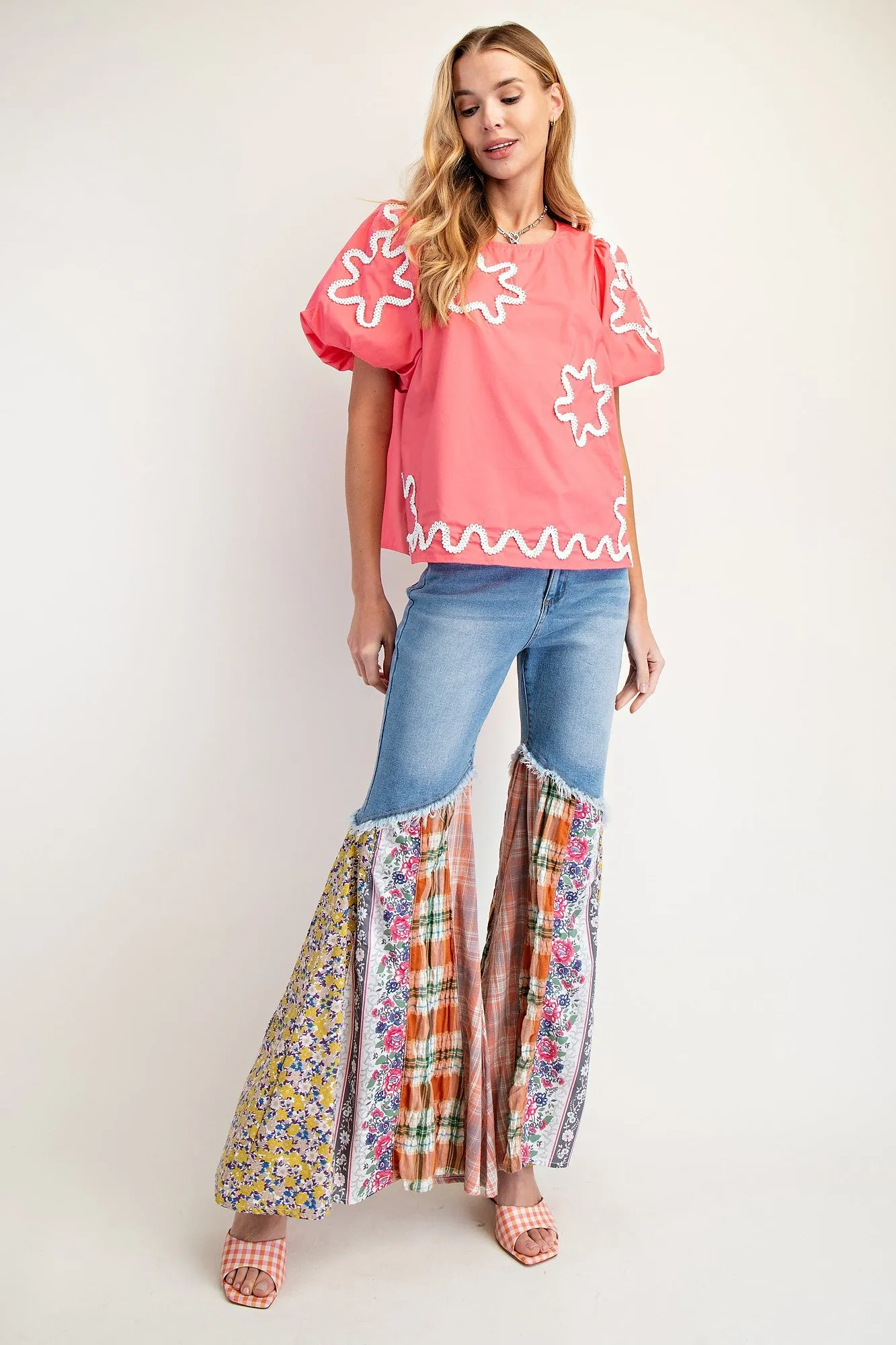 Aniston Flower Patch Cotton Poplin Top - Pink