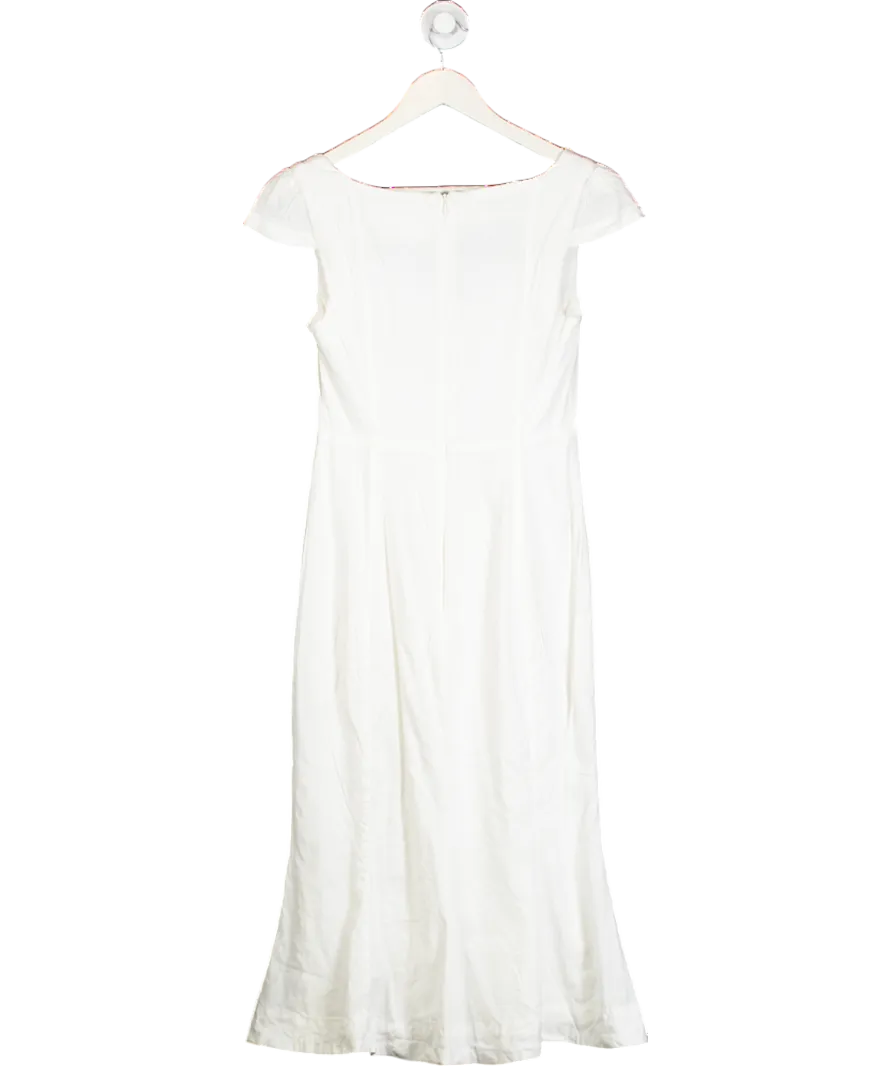 Anthropologie White Linen Blend Button Detail Midi Dress UK S