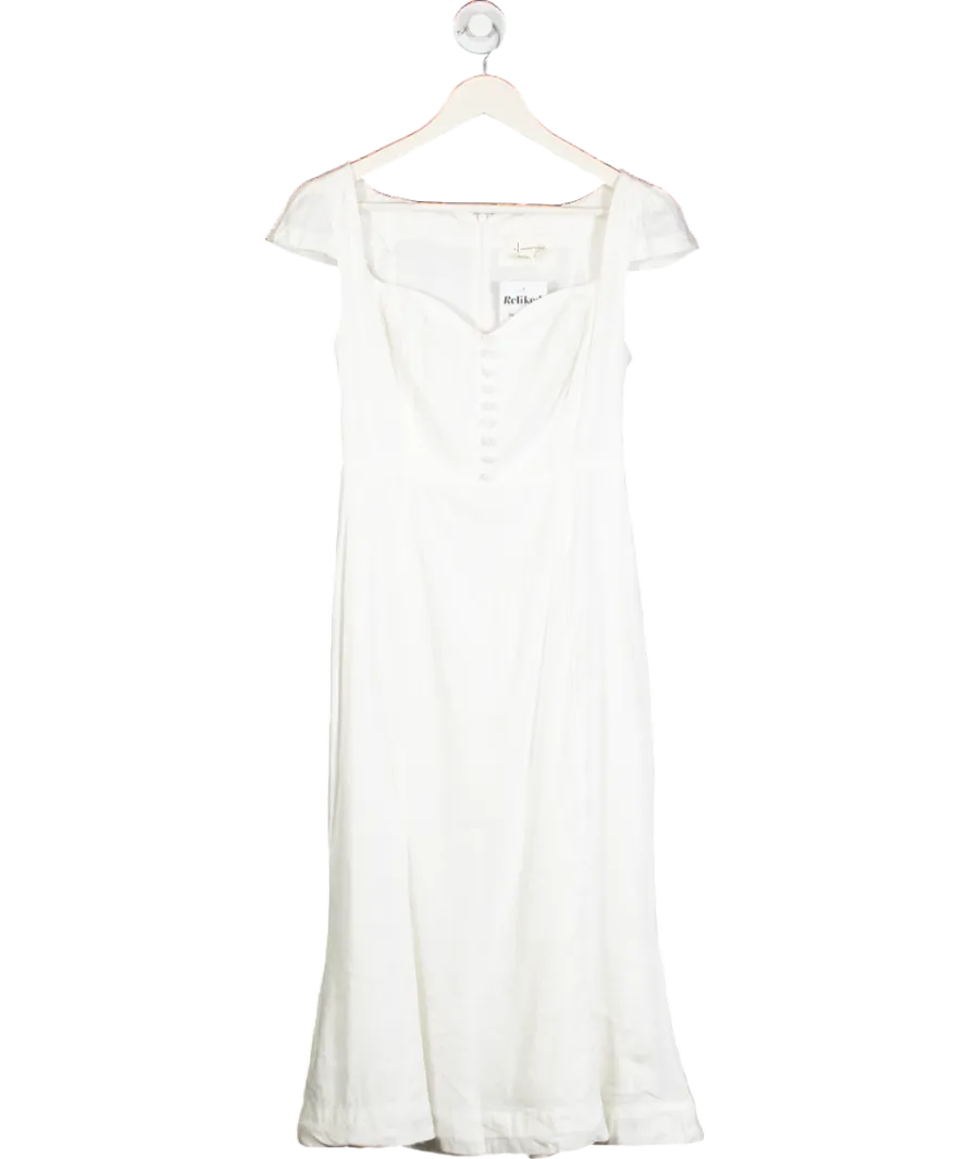Anthropologie White Linen Blend Button Detail Midi Dress UK S