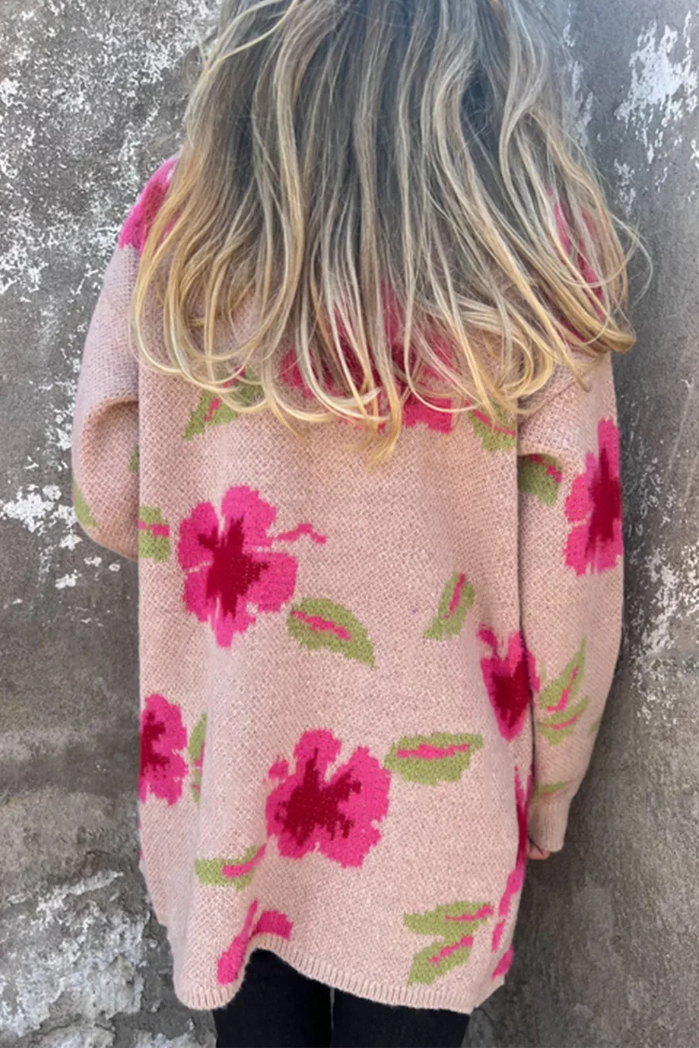 Apricot Powder Floral Pocket Open Front Cardigan
