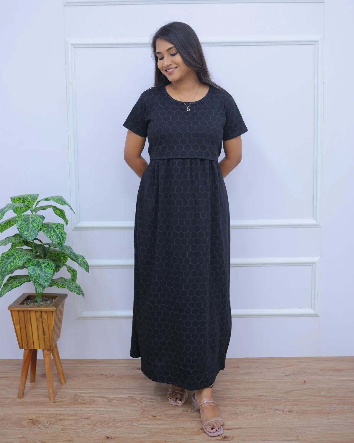 Arpana | Zipless Maternity Dress - Normal Sleeves | Full Length Maxi