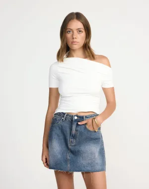 Asher Denim Mini Skirt (Faded Mid Wash)