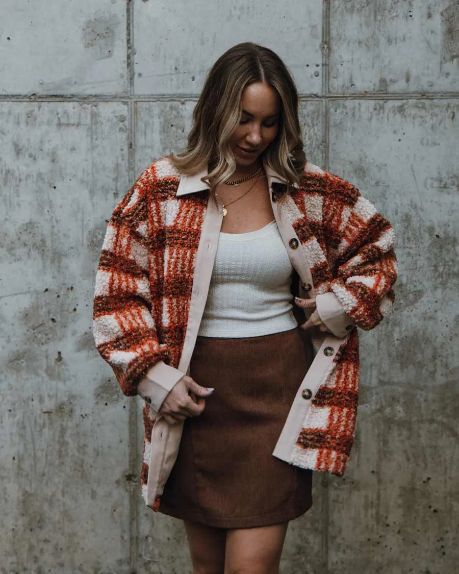 Asheville Sherpa Shacket - Brown/Orange