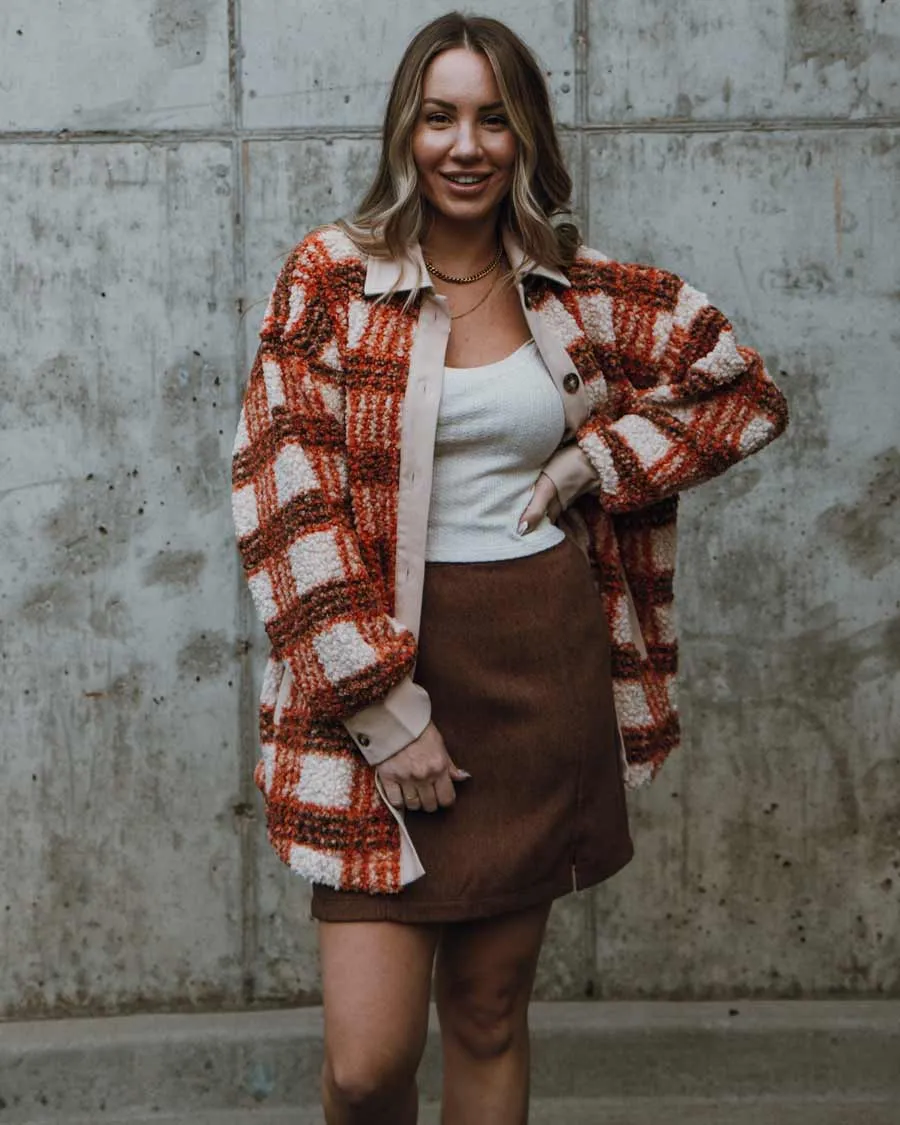 Asheville Sherpa Shacket - Brown/Orange