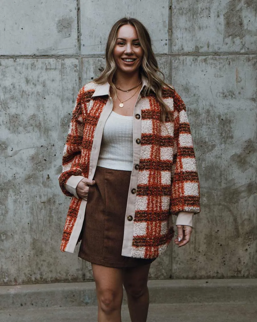 Asheville Sherpa Shacket - Brown/Orange