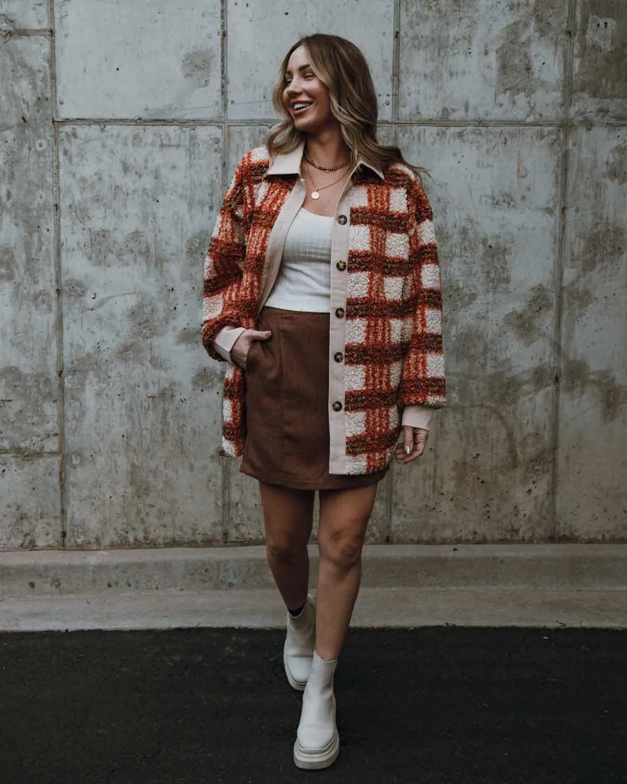 Asheville Sherpa Shacket - Brown/Orange