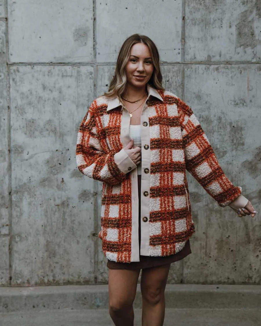Asheville Sherpa Shacket - Brown/Orange
