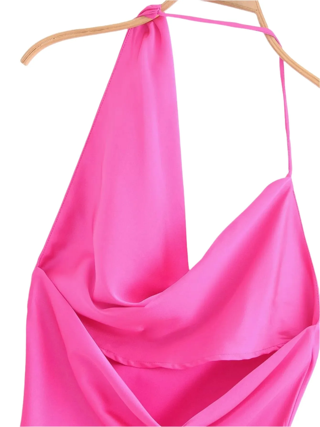 Asymmetric Satin Midi Halter Dress