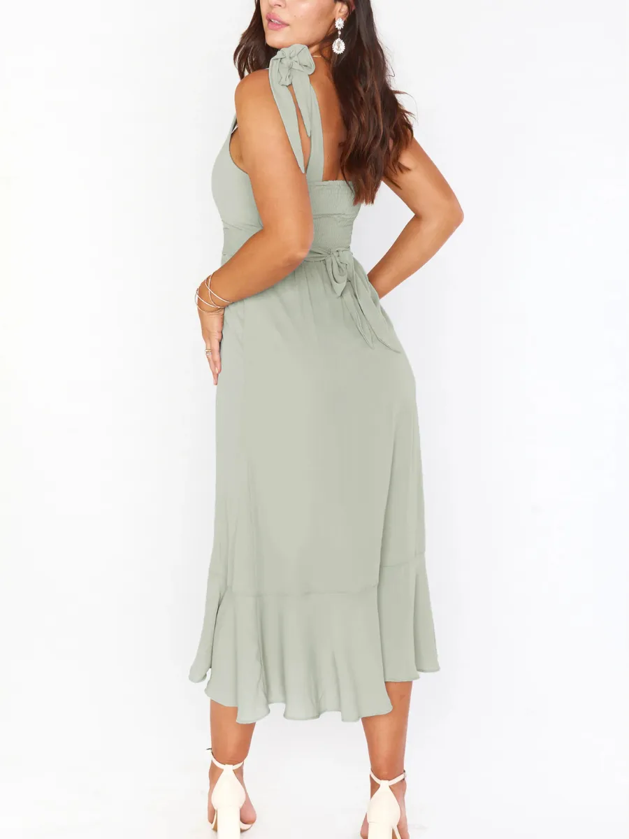 Avianca Shoulder Tie Bridal Midi Dress - Sage