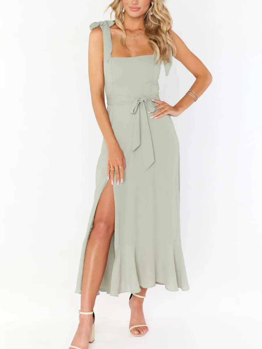 Avianca Shoulder Tie Bridal Midi Dress - Sage
