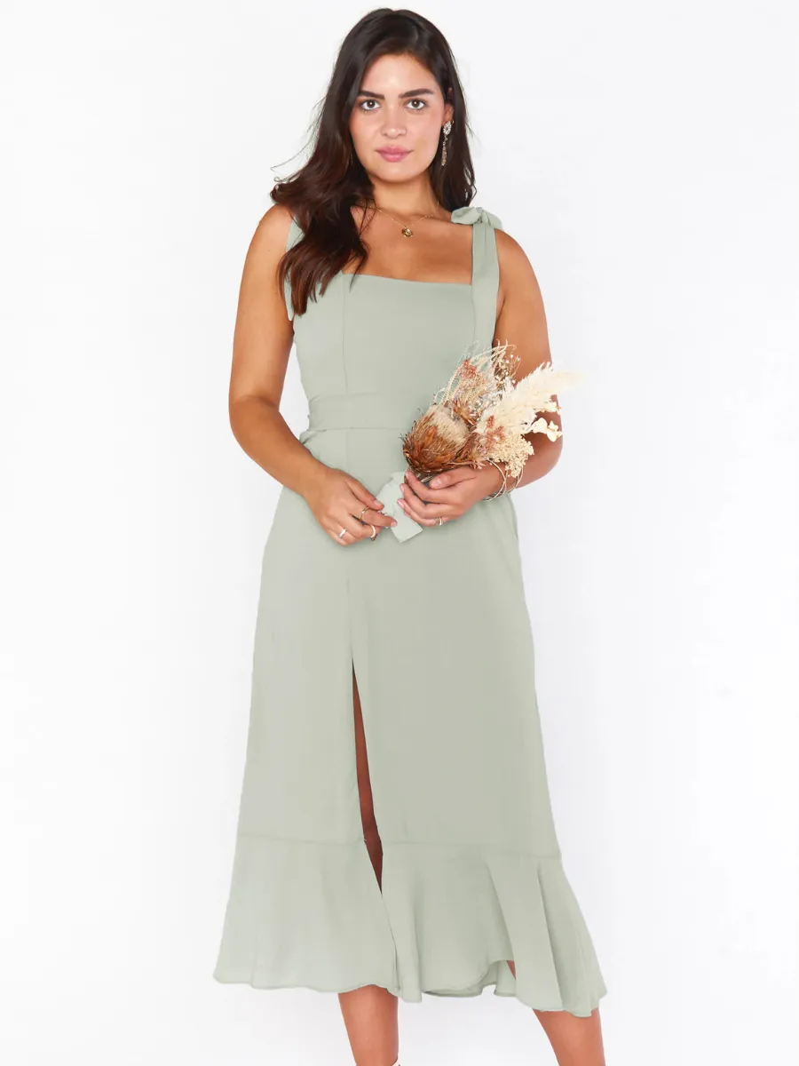 Avianca Shoulder Tie Bridal Midi Dress - Sage