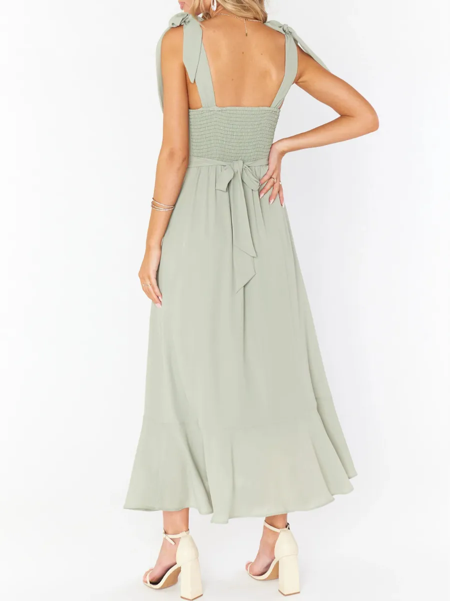 Avianca Shoulder Tie Bridal Midi Dress - Sage