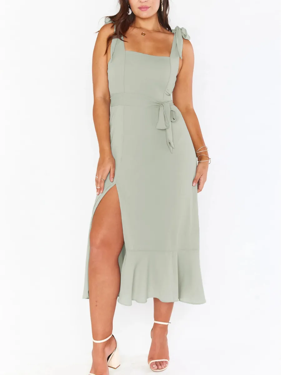 Avianca Shoulder Tie Bridal Midi Dress - Sage