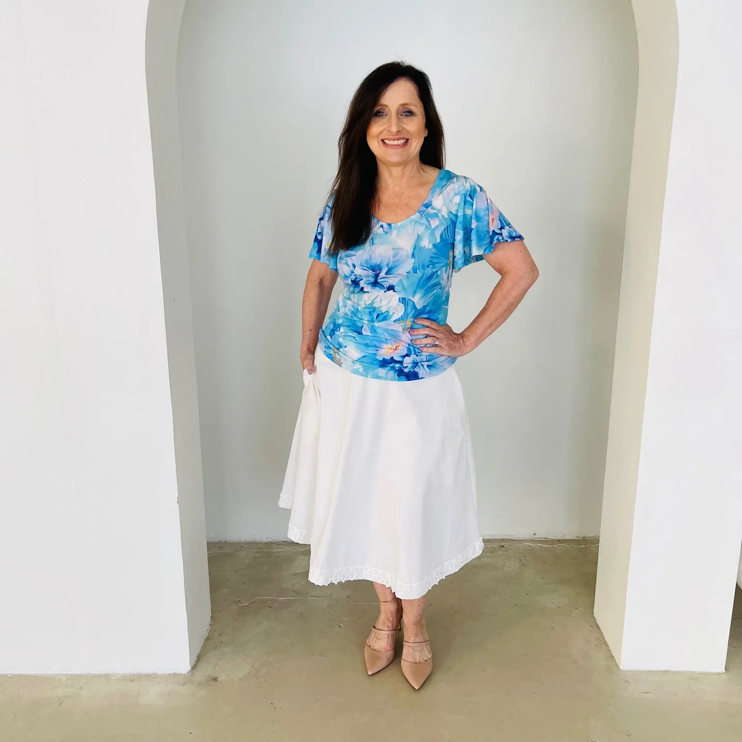 Azure Bay wave sleeve top